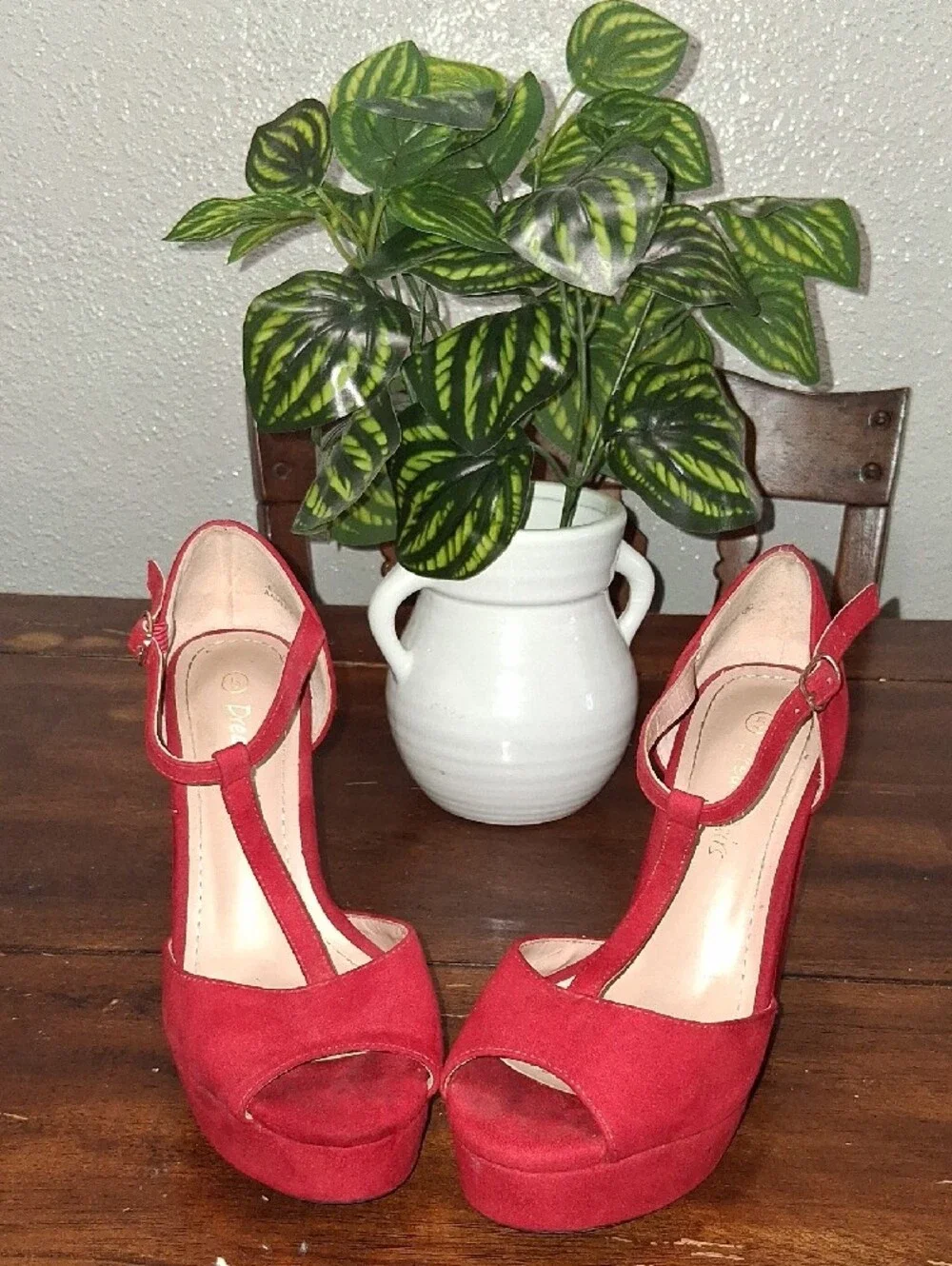 Dream Pairs Red T-Strap Platform Heels